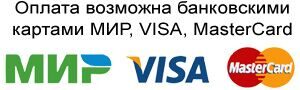 Оплата возможна банковскими картами МИР VISA MasterCard